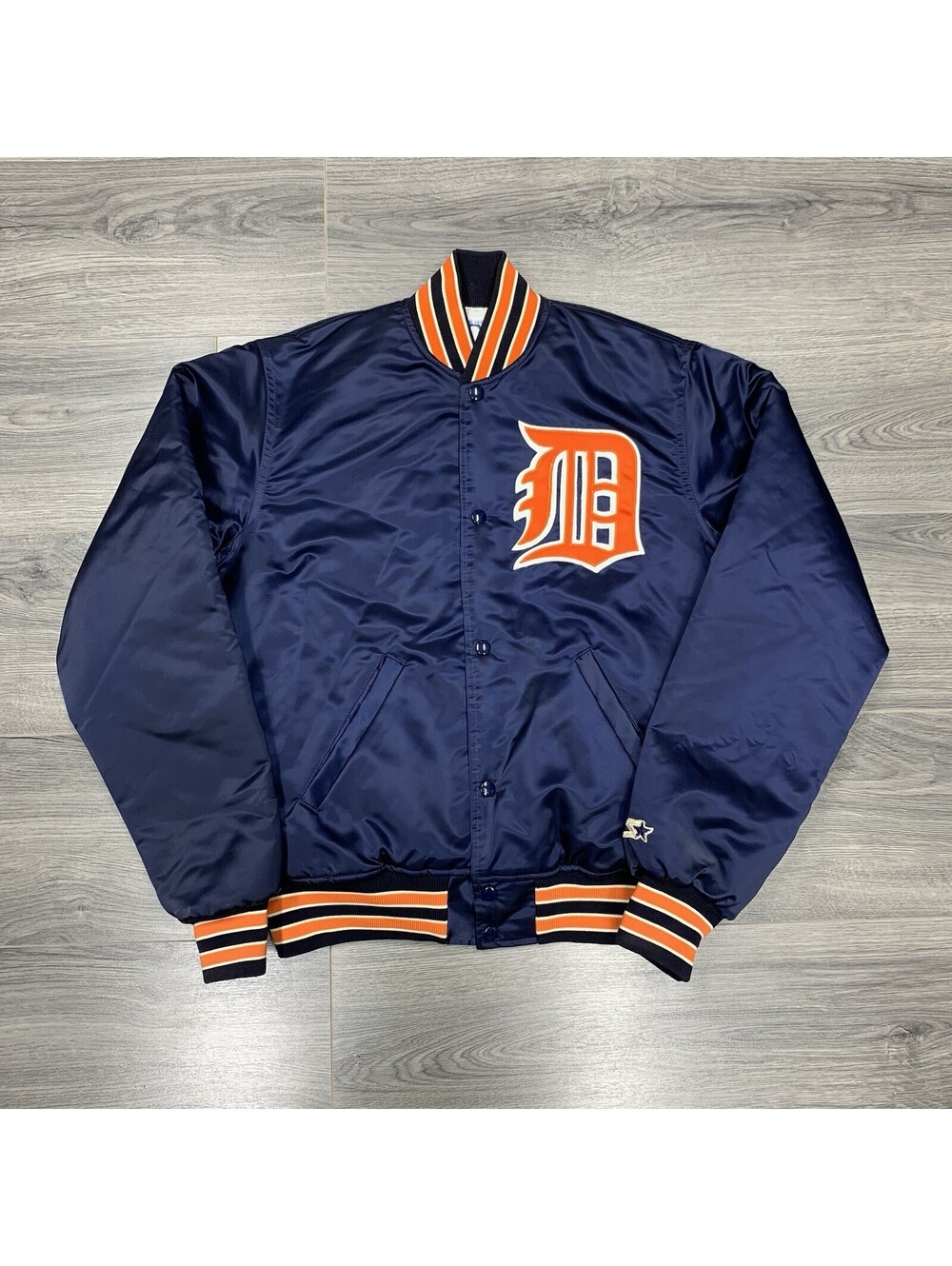 Vintage 1990S Starter Detroit Tigers Satin Jacket Medium NWOT Rare Men’s Navy